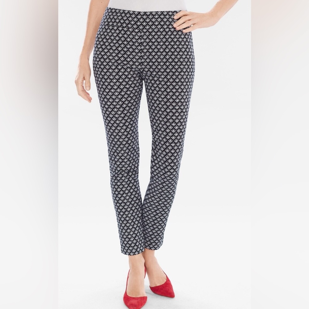 Chico’s black/white ankle pants, slimming,comfortable, travel, packable M